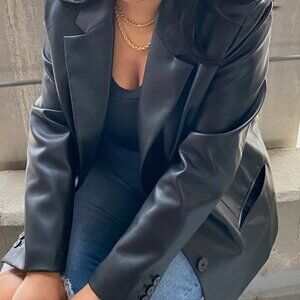 Zara Women’s Black Faux Leather Oversized Blazer | Women’s XL